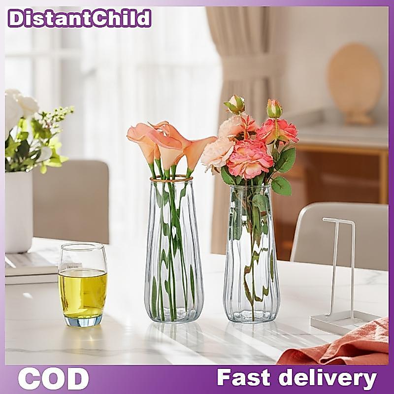 DSTH Gold-Rimed แจกันแก้วใส Slim คอแคบกระบอกสําหรับโต๊ะกาแฟสด Entryway Display Decor DSS