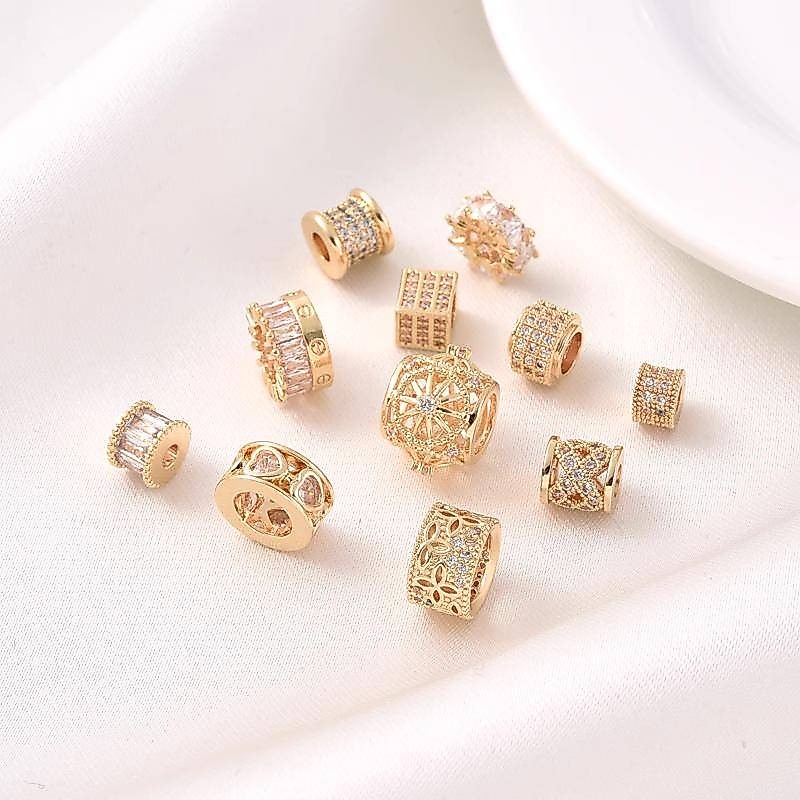 Spacer ลูกปัด 14K Gold-covered Micro-ฝังเพทายสแควร์ทําด้วยมือ diy ล้อลูกปัดรอบ