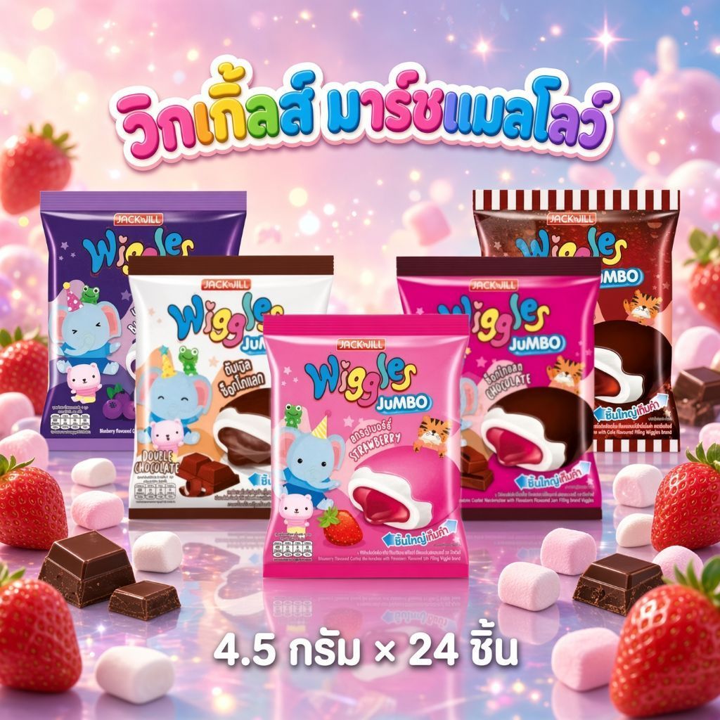 [แพ็ค 24ชิ้น]​ Wiggles วิกเกิลส์ มาร์ชแมลโลว์ 4.5​ กรัม/ชิ้น