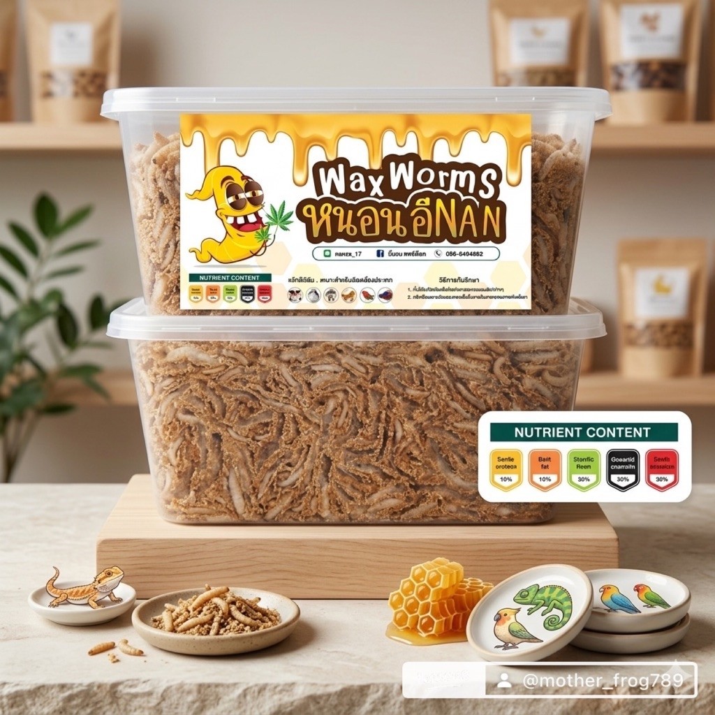 Waxworms หนอนเเว็กซ์ อาหารชูก้าร์ไกลเดอร์  กระรอก หนู นก ปลา 1000 ml.