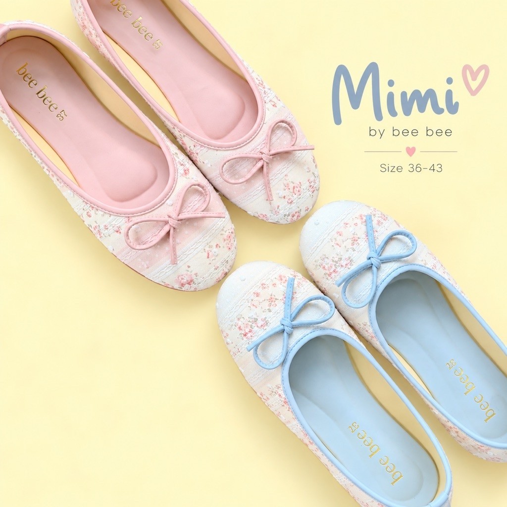 Mimi รองเท้าแฟลชสีชมพูและฟ้า ขนาด 36-43 ดีไซน์โบว์น่ารัก สำหรับผู้หญิง ด้วยดีไซน์ที่น่ารักและสีสันที่สดใส