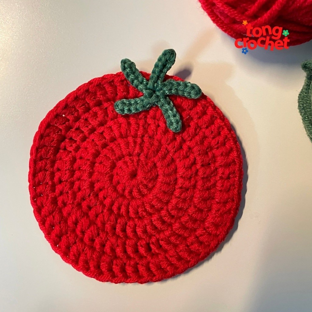 Crochet Coaster Tomato ที่รองแก้วไหมพรมมะเขือเทศ