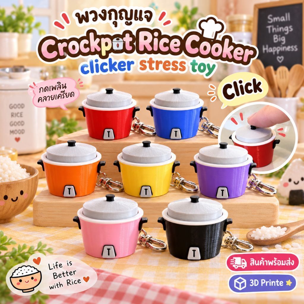 🫕พวงกุญแจหม้อหุงข้าว🪅 Crockpot Rice Cooker Clicker Stress Toy (ปริ้น 3D) คลิกเกอร์กดเพลินคลายเครียด (Fidget Toy)