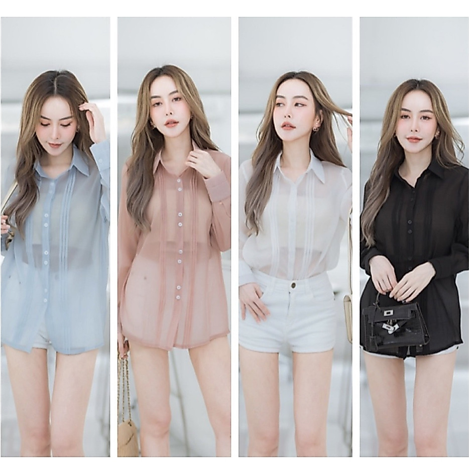 APHI เชิ้ตผ้าไหมแก้วกระดุมคู่ 4 สี พร้อมส่ง A010