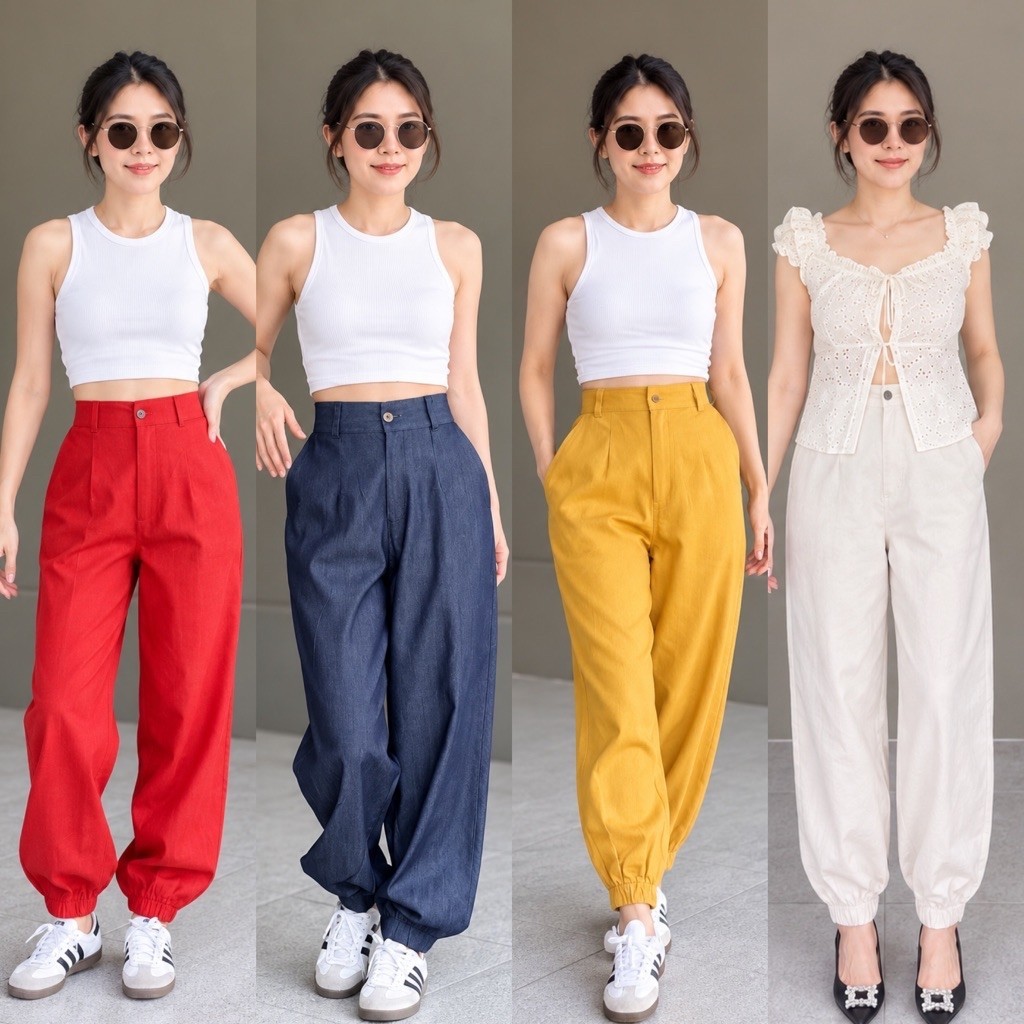 กางเกงลินินขาจั้มเอวสูงซิปหน้าแต่งกระดุมสุดเก๋เก็บทรงสวยป