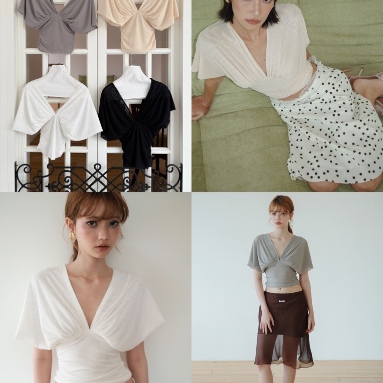 MIST OF RAIN - Mochi Mesh Top เสื้อยืดตาข่ายคอวี