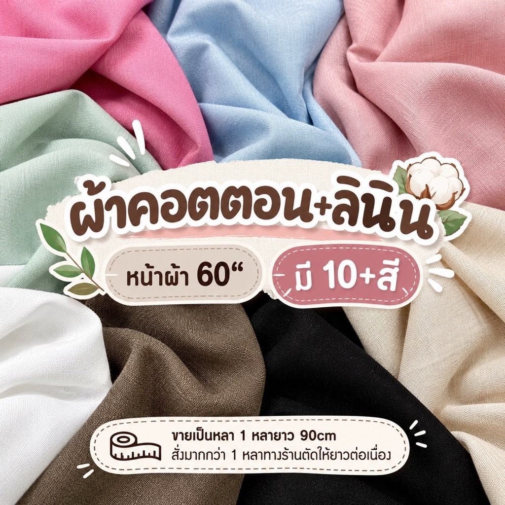 ผ้าฝ้าย คอตตอน​ลินิน​ 60" พร้อมส่ง 9สี เนื้อดี 150*90ซม. ฝ้ายเเท้ ฝ้ายลินิน​ ผ้าหลา ผ้าเมตร ผ้าตัดชุด กระเป๋า กางเกง​​