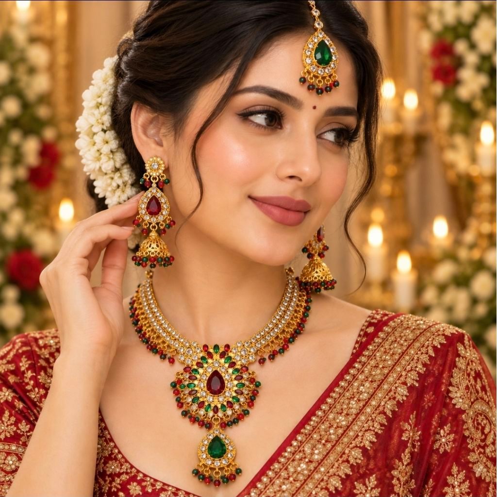 necklaces ้อยคอเครื่องประดับสไตล์อินเดีย necklace indian style jewellery jhumka earing and tikka forehead