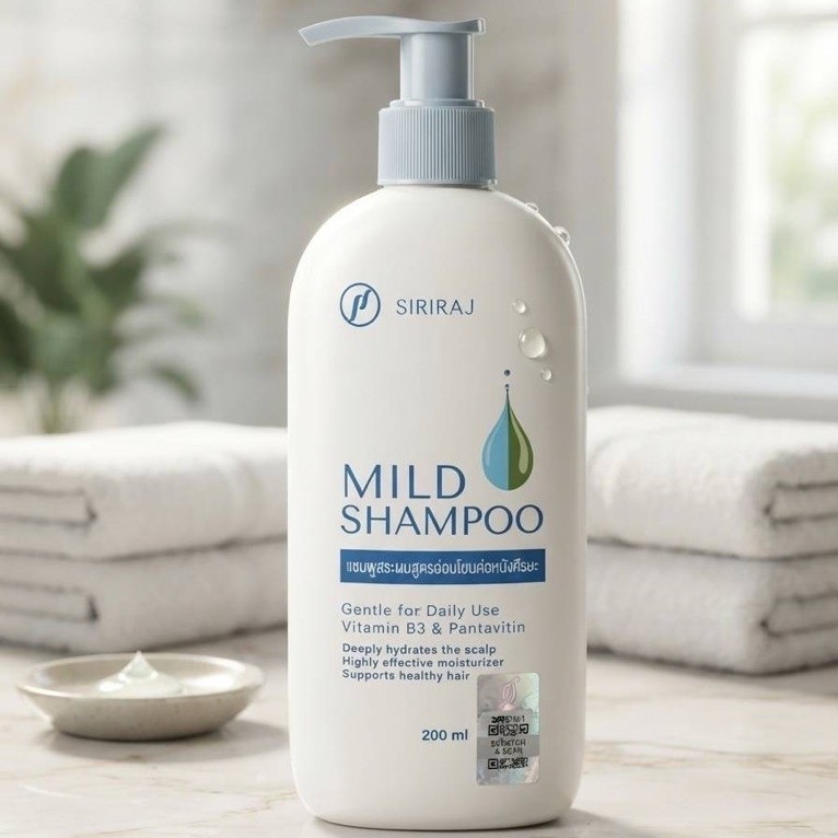 Siriraj Mild Shampoo (pump head) แชมพูสูตรพิเศษอ่อนโยนต่อหนังศีรษะ  #ศิริราชบำรุงเวช #แชมพูสระผม