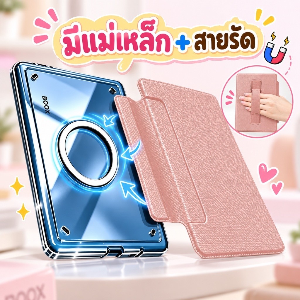 เคสปกแม่เหล็ก​ Boox Go6 Gen 1&2 หลังเคสใสอะคริลิ​ค​ แยกปกได้​ มี​ Magsafe​ ในตัว พร้อมสายรัดมือ