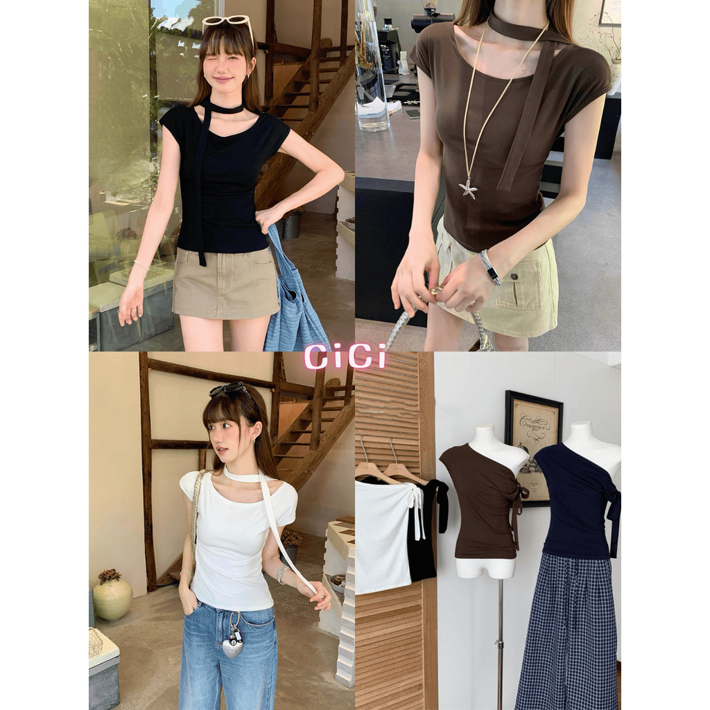 ส่งทันที Cici(NO. J2257) เสื้อปาดไหล่ ดีเทลมีเชือก ใส่ได้2แบบ ผ้าเด้งใส่สบาย ดูดีมาก