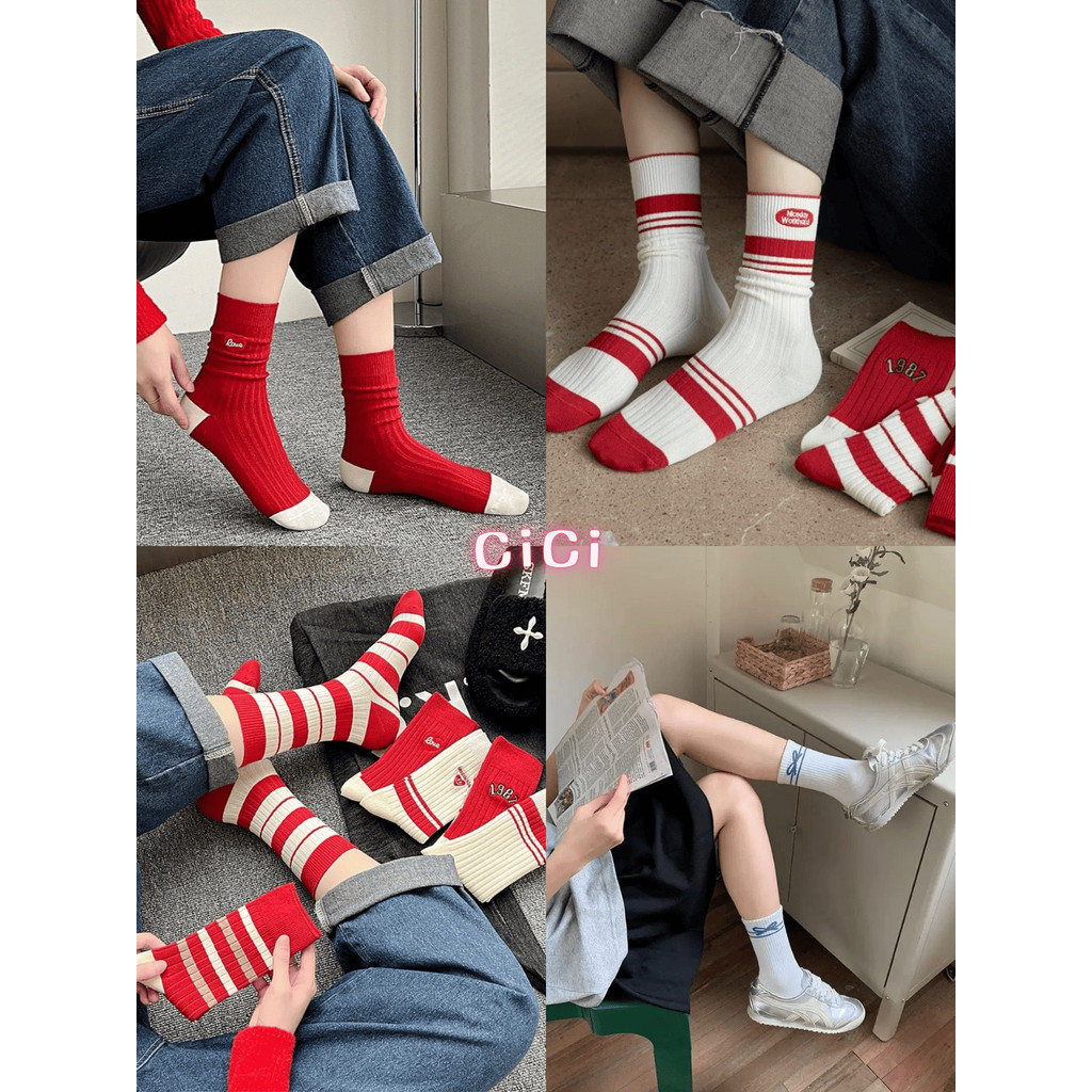 ส่งทันทีCici(NO. WT97)ถุงเท้าพิมพ์ลายแฟชั่น แนวสตรีท ใส่สบาย สไตล์เกาหลี