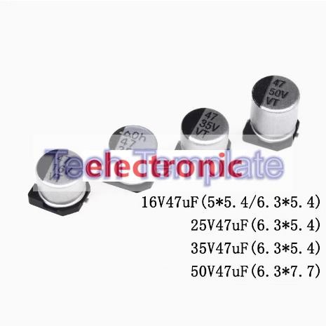 ((10 ชิ้น) Patch ตัวเก็บประจุอลูมิเนียมอิเล็กโทรลีติค 16V47uF 25V47uF 35V47uF 50V47uF 63V47uF 100V47
