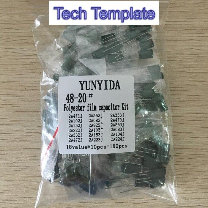 ตัวเก็บประจุฟิล์มโพลีเอสเตอร์ 18 Values 2A104J 2A332J 2A472J 2A103J 2A333J 2A473J 2A563J 2A223J 180 