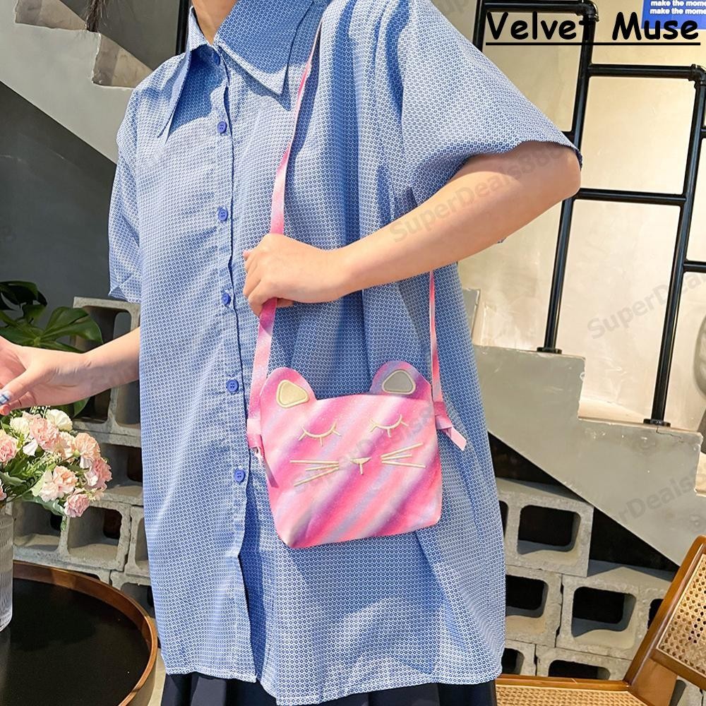 Cute Sequins Cat Crossbody Bag Leather Small Purse Handbag (Purple Pink L) [SuperDeals888.th]