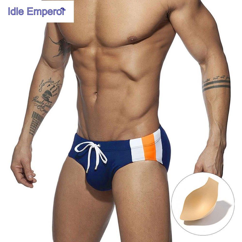 ผู้ชายด้านข้างสีจับคู่เอวต่ําแห้งเร็วสามเหลี่ยมว่ายน้ํากางเกงที่มี ดัน เบาะ GG999