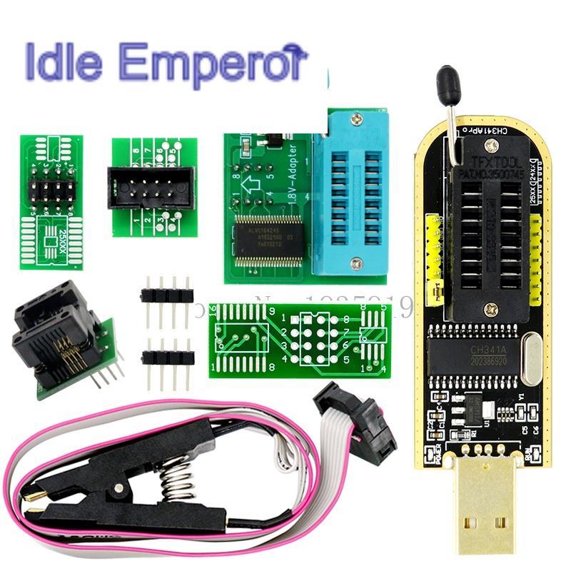 อะแดปเตอร์โปรแกรมเมอร์ CH341A + อะแดปเตอร์ SOIC8 + คลิป SOP8 พร้อมสายเคเบิล + อะแดปเตอร์ 1.8V CH341A