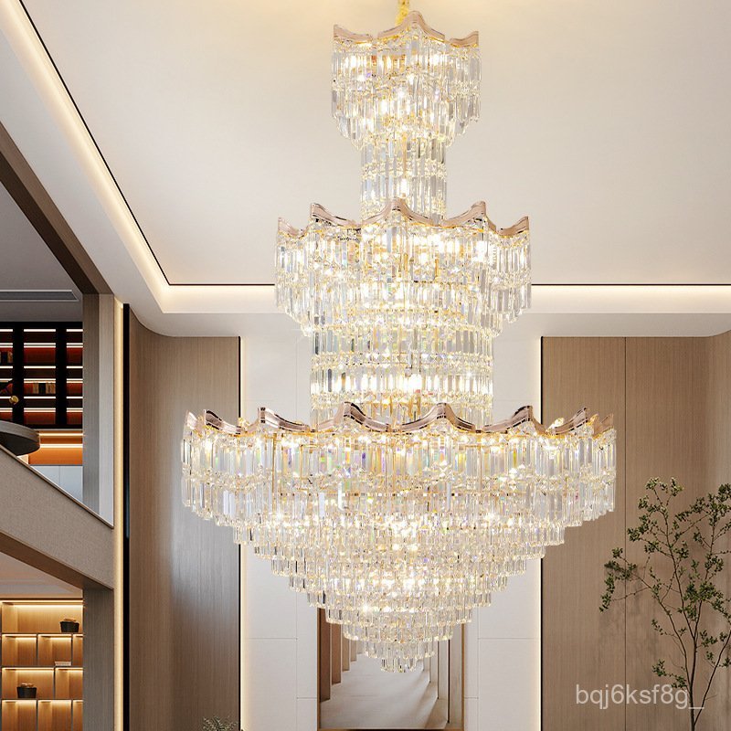 Duplex High-End Crystal Chandelier Elegant Villa Open Living Room Simple European Style Luxury Hotel