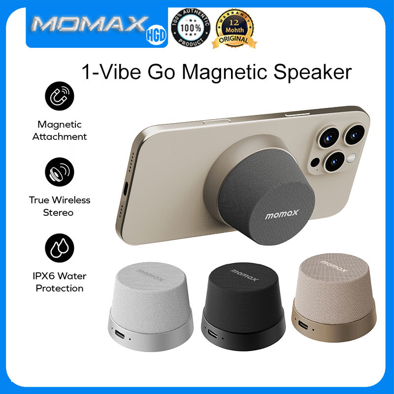 Momax 2 in 1 Mini Speaker 1-Vibe Go Magnetic Portable Wireless Speaker Phone Stand IPX6 กันน้ํา Prot