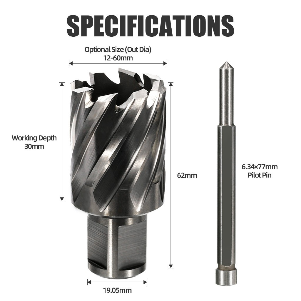 12-50mmX25mm HSS Annular เครื่องตัด Core เจาะบิต 19mm Welton Shank Hollow Hole Saw เครื่องตัดสําหรับ