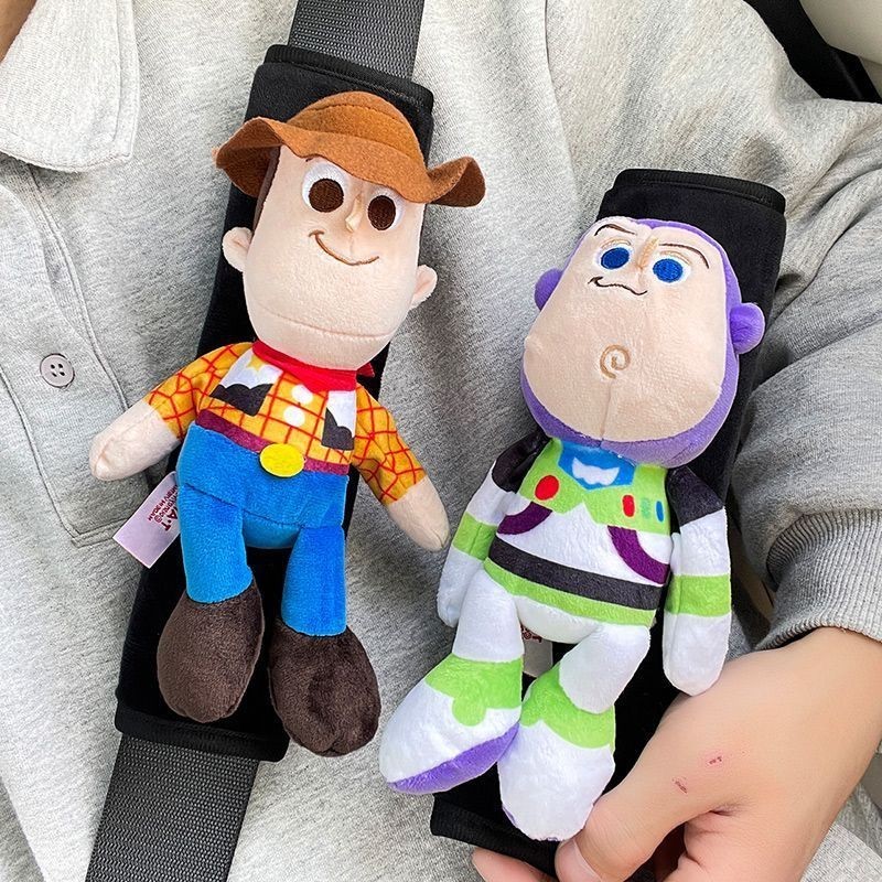 ชุดป้องกันไหล่เข็มขัดนิรภัยรถยนต์ Toy Story คู่ อุปกรณ์ตกแต่งภายในรถยนต์ ตุ๊กตาการ์ตูนน่ารัก ป้องกันไหล่เข็มขัดนิรภัย