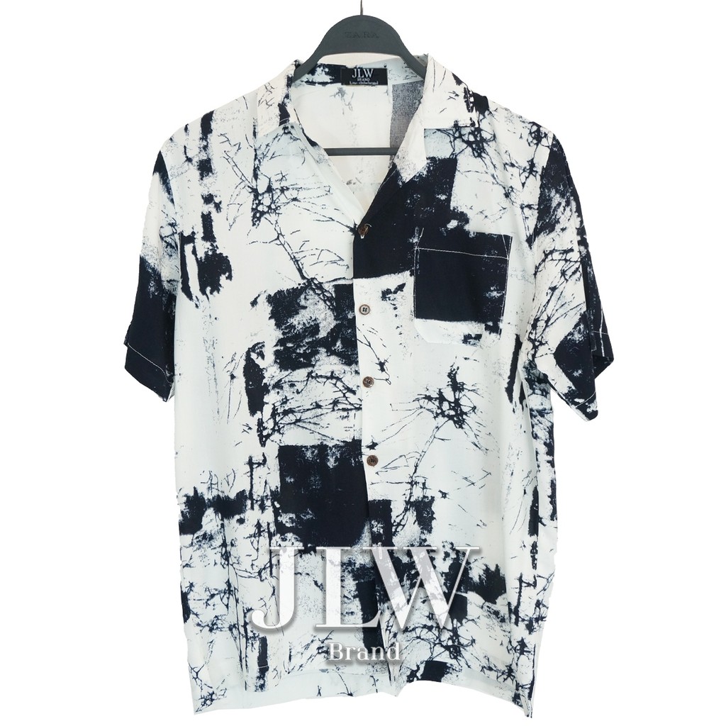 เสื้อฮาวาย ลายหินอ่อน ผ้านิ่ม M L XL Oversize คอฮาวาย JLW BRAND