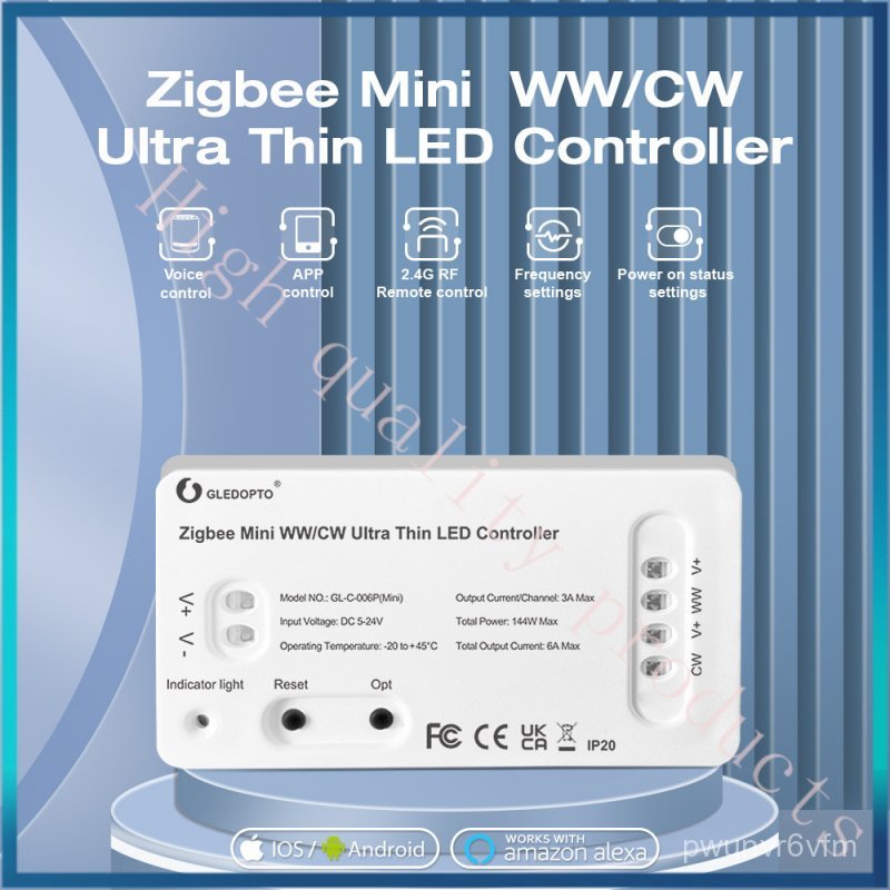 GLEDOPTO 5-24V Low Voltage mini Dual Color Temperature Light Strip Controller ww/cw  ZigBee3.0+2.4g 
