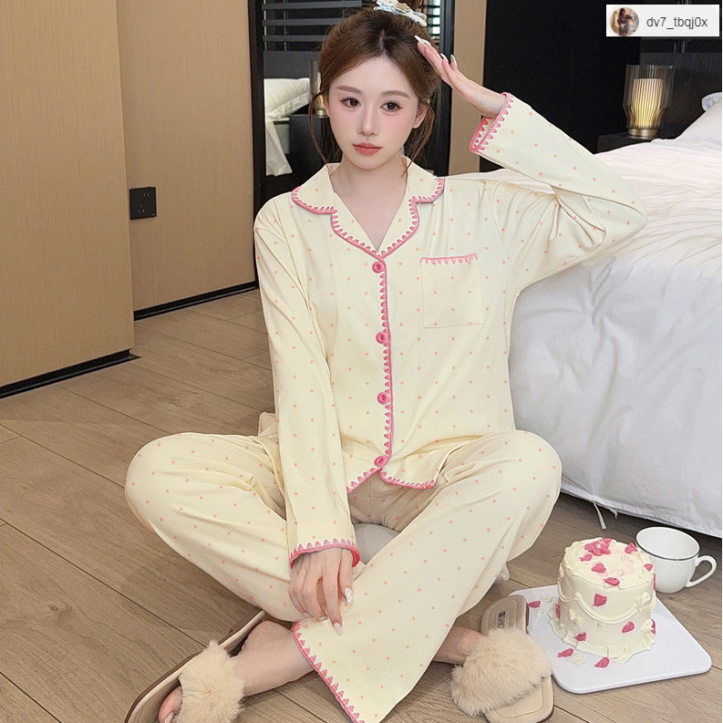 (ราคาถูกที่สุด)ชุดนอนแขนยาว，ชุดนอนคาร์ดิแกนล่าสุด，ผ้าเนื้อนุ่ม，สไตล์ญี่ปุ่น-เกาหลี，ขายาว+เสื้อ，M-2XL - รูปที่ 7