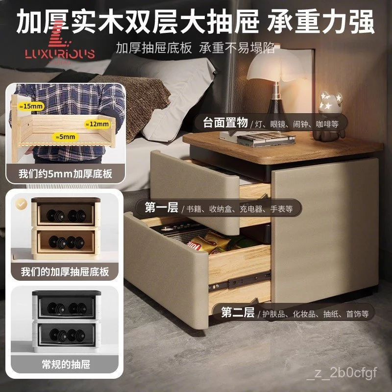 โต๊ะข้างเตียงไม้เนื้อแข็ง 60cm ตู้เก็บของข้างเตียงสไตล์มินิมอล thumbnail 10
