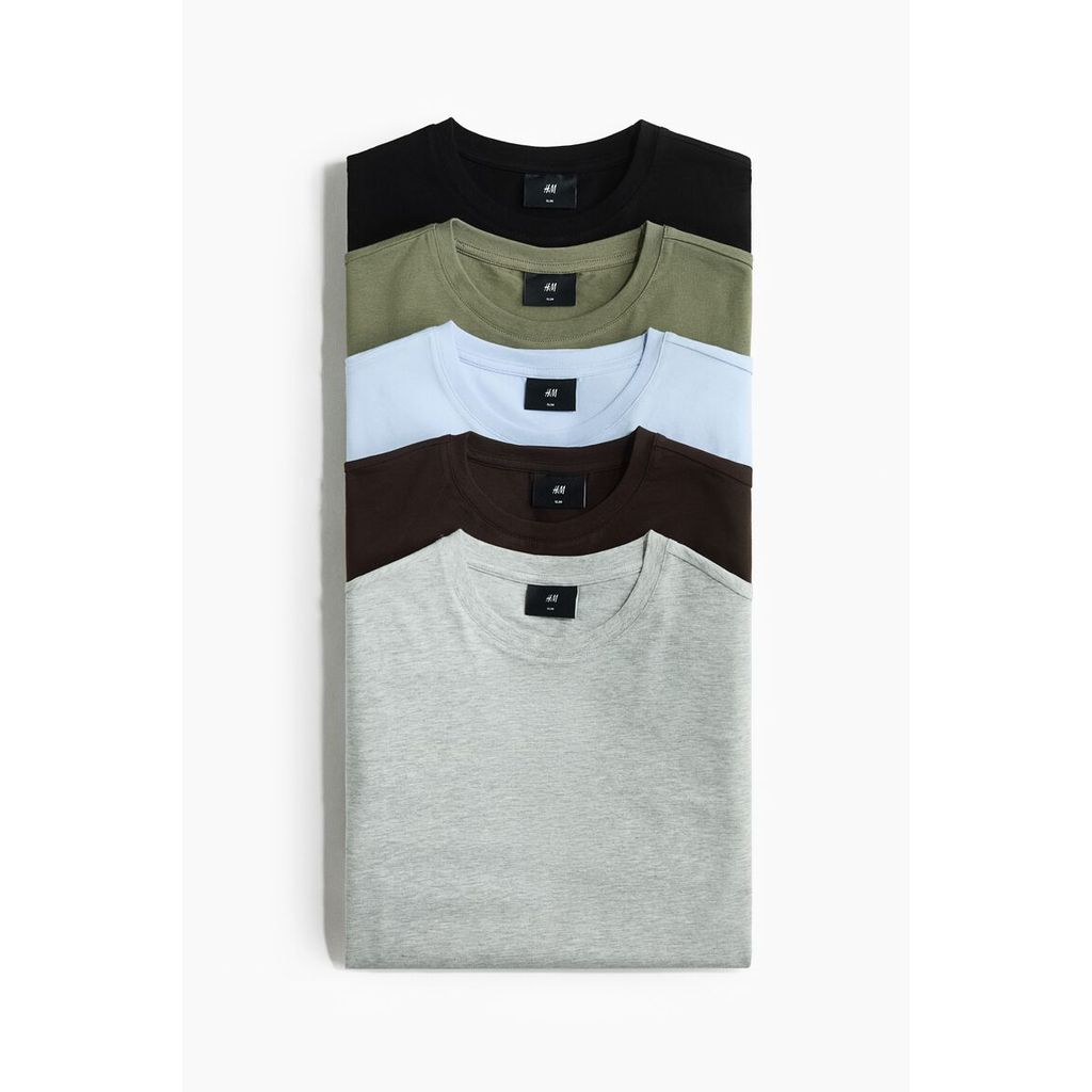 H&M(เอชแอนด์เอ็ม) เสื้อยืดทรงสลิมแพ็ก 5 ตัว ผู้ชาย 0624684_13