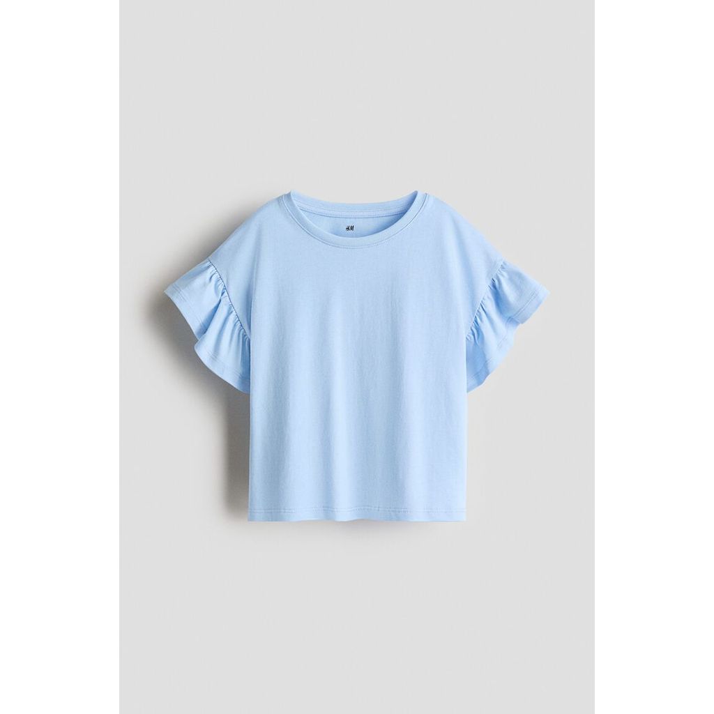 H&M(เอชแอนด์เอ็ม) เสื้อคอตตอนแขนระบาย Girls Flutter-sleeve cotton top 1315237_1