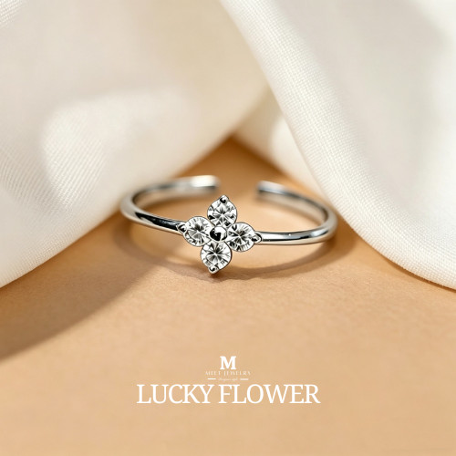 MEET💕แหวนเงินแท้ Lucky Flower แหวนผู้หญิง แหวนเงินแท้ แหวนปรับขนาดได้ แหวนเรียบหรู แหวนมงคล