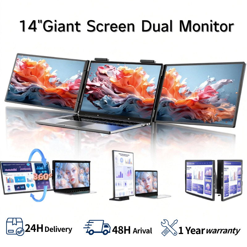 【Free Gifts】Portable Monitor 14" Dual Monitor นิ้วแบบพกพา Extender Monitor 1080P FHD จอเสริมโน้ตบุ๊ก