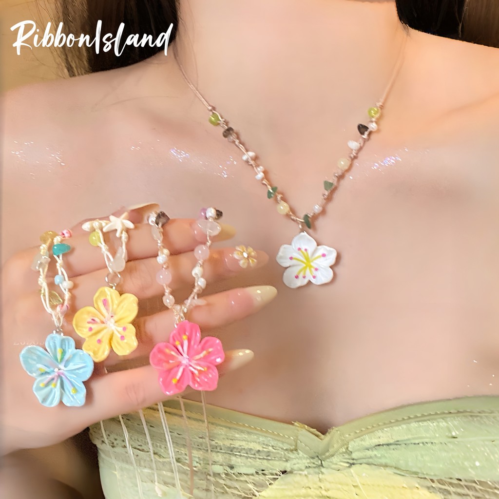 สร้อยคอ necklace ดอกไม้ y2k แฟชั่น จี้ คริสตัล ลูกปัด น่ารัก สวย โบฮีเมียน moissanite น่ารัก คุณภาพสูง COD