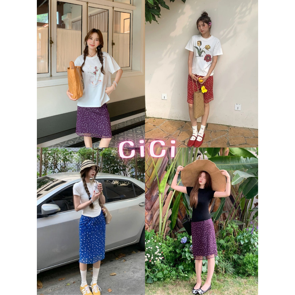 ส่งทันทีCici(NO. 2602) กระโปรงลายดอกไม้เกาหลี มีซับในและซิปข้าง ผ้าชีฟองเบาสบาย มีช่องใส่เข็มขัดน่ารักๆ