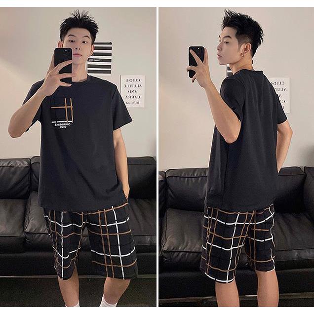ชุดนอนผู้ชาย，เสื้อยืด+กางเกงขาสั้น，ผ้าคอตตอนทรงหลวมใส่สบาย，L~3XL,50~100KG ราคา ถูกที่สุด ดีลบีเคเค แกลเลอรีภาพที่ 6