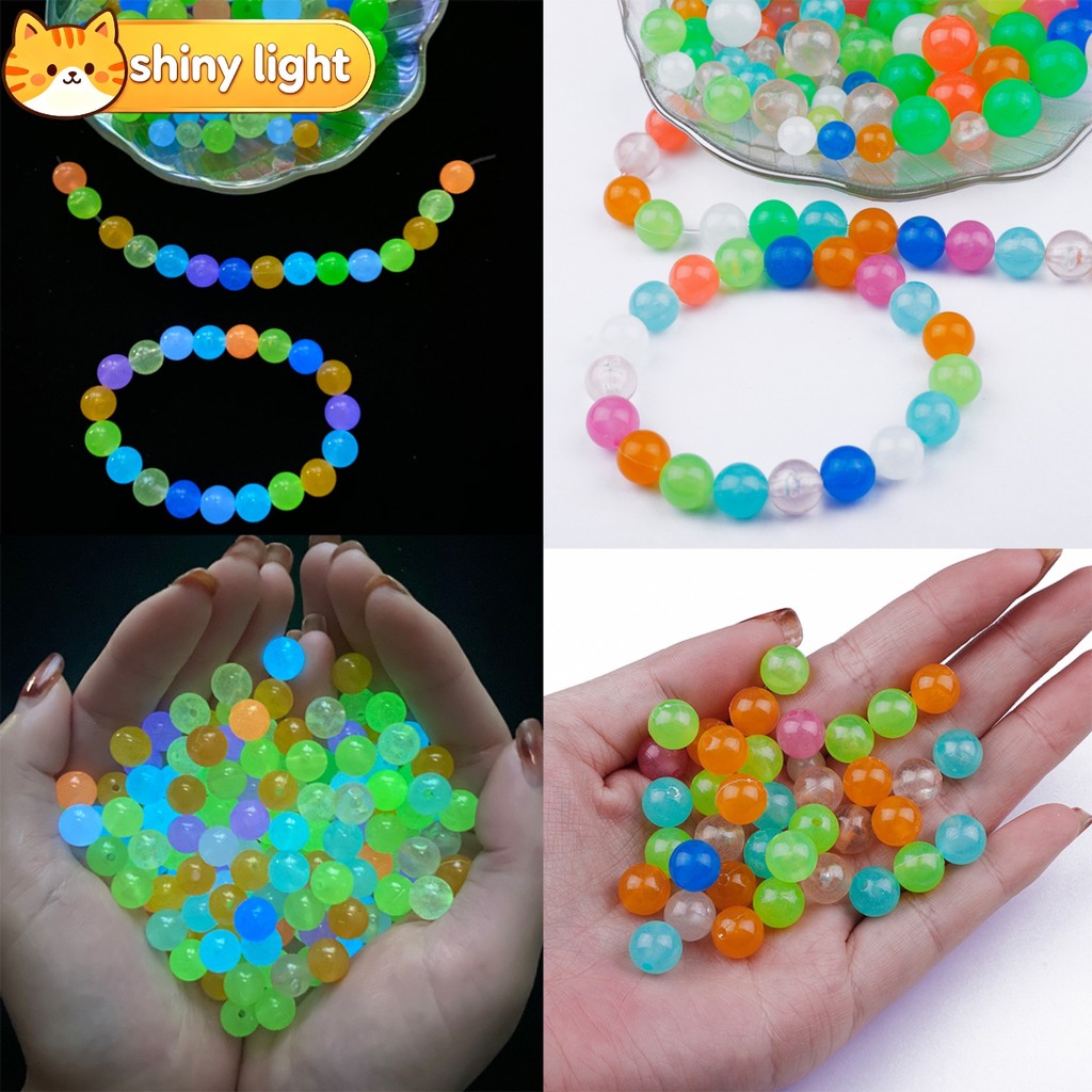 ลูกปัดเรืองแสงอะคริลิคกลม 6-12 มม. หลายสี สำหรับ DIY สร้อยข้อมือ สร้อยคอ พวงกุญแจ เครื่องประดับ