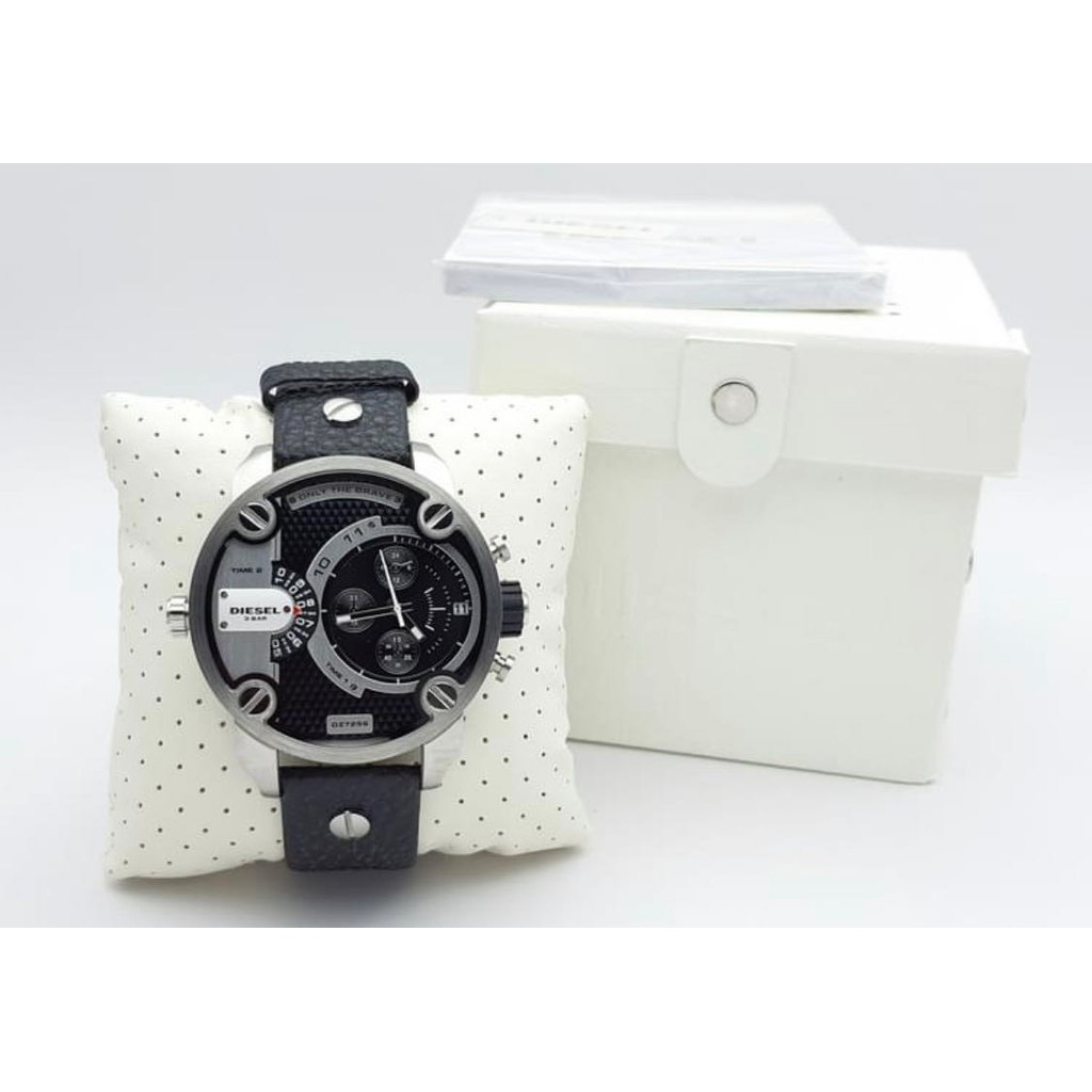 MEN'S Diesel DZ7256 LITTLE DADDY BLACK LEATHER DUAL ZONE CHRONOGRAPH WATCH 51MM