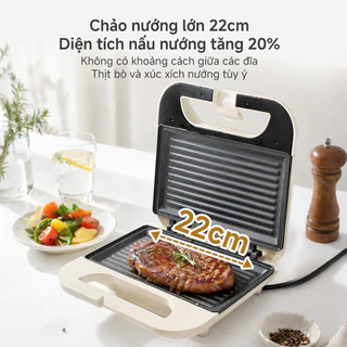 Simplus เครื่องทำแซนวิช กำลัง 750W อบสองหน้า เครื่องทำอาหารเช้า แผ่นคู่ยาวพิเศษ เคลือบไม่ติดกระทะ SMZJ006