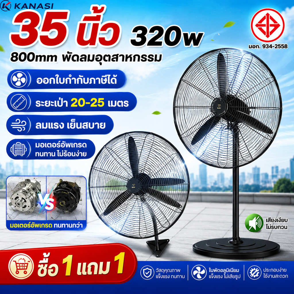 【ออกใบกำกับภาษีได้ 】พัดลมอุตสาหกรรม35นิ้ว พัดลมตั้งพื้น พัดลมติดผนัง  ลมแรง เป่าไกล ประหยัดไฟ  พัดลมตั้งพื้น