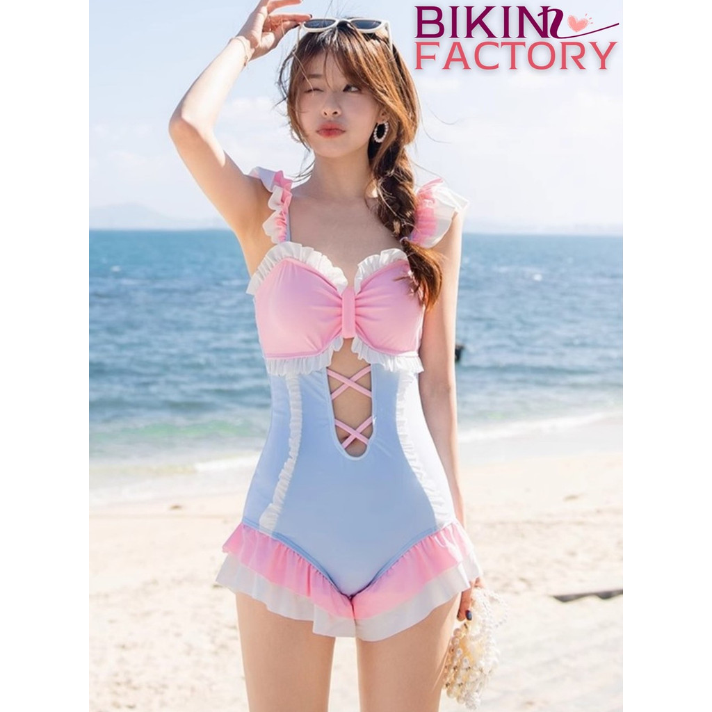 BIKINI FACTORY ชุดว่ายน้ำผู้หญิง บิกินี่บอดี้สูท ชุดว่ายวันพีช 🍧 สายเดี่ยวสายปรับได้ เว้าช่วงท้องสไตล์เซ็กซี่ Y071