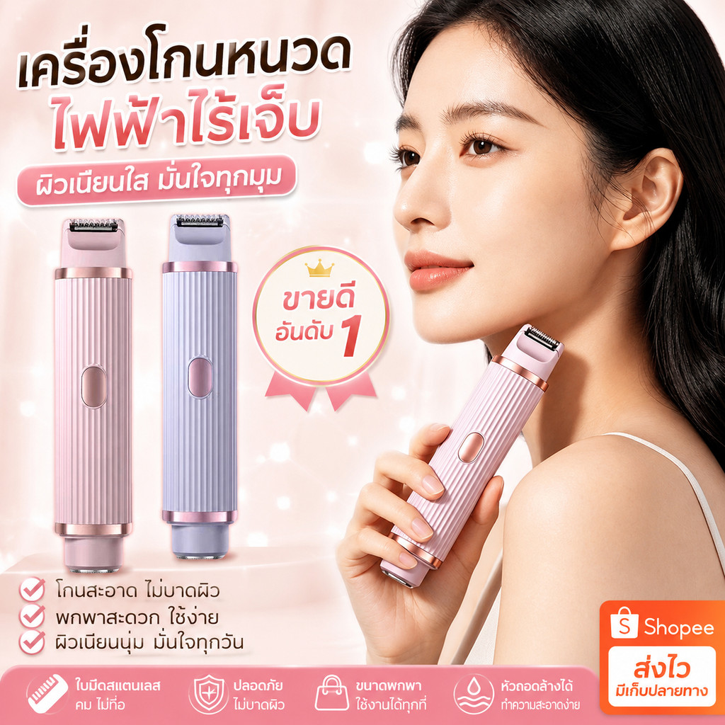 เครื่องกำจัดขนไฟฟ้า 2-in-1 แบบพกพา ชาร์จType-C สำหรับผู้หญิง ใช้ได้ทั้งใบหน้า รักแร้ ขนขา ทั้งตัว