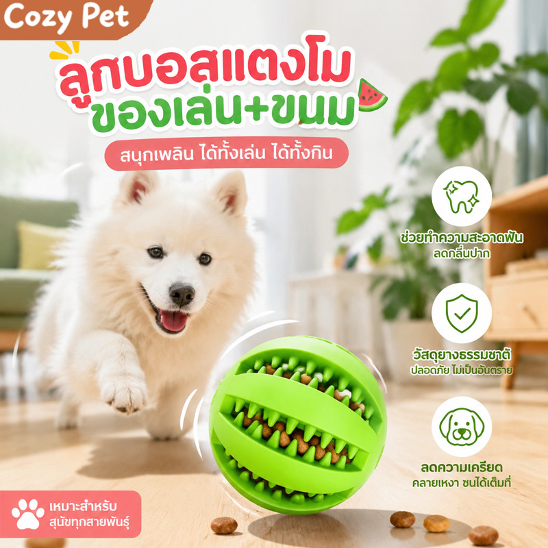 ลูกบอลสุนัข มีความยืดหยุ่นสูง มีสีสันหลากหลาย ของเล่นใส่อาหารสัตว์เลี้ยง ช่วยในการดูแลฟัน ของเล่นสุนัข