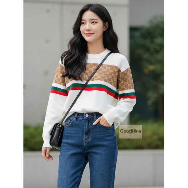 GoodNine พร้อมส่ง เสื้อไหมพรมแขนยาวทอลายโลโก้แบรนด์สวยสุดหรูดีไซร์ดูแพงไหมพรมเกดไฮเอนผ้าเนื้อดีนุ่มใส่สบาย