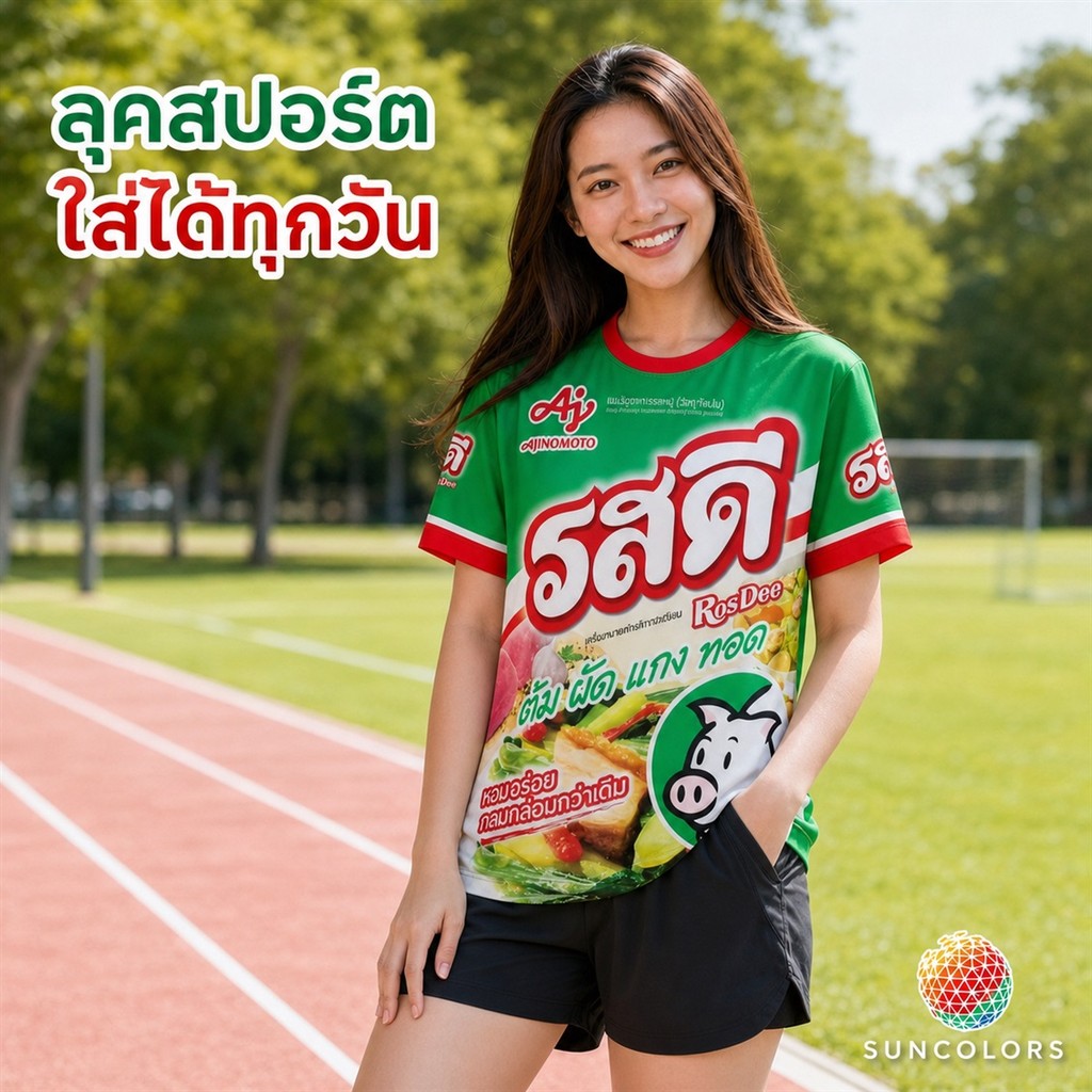 เสื้อกีฬา SUNCOLORS ลายกราฟิกรสดี สีเขียวเหลือง รูปที่ 4
