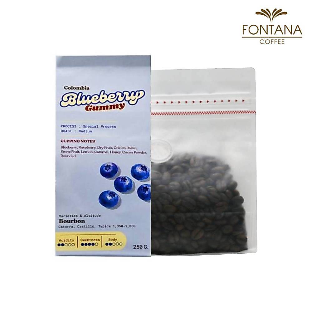 Fontana Coffee Colombia Blueberry Gummy 250g ฟอนทาน่า เมล็ดกาแฟคั่ว โคลัมเบีย บลูเบอร์รี่ กัมมี่ 250