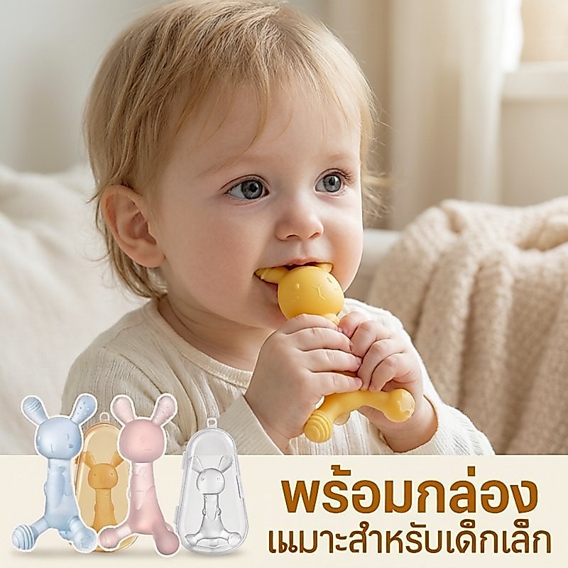 Baby Silicone Teether Rabbit Shape Food Grade BPA Free Gum Massage Infant Chew Toy Case