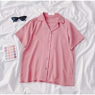 🩷 เสื้อเชิ้ตแขนสั้นสีชมพู มินิมอล UNISEX ทรงOversize ใส่สบายผ้าไม่ร้อน ไซส์M-6XL"