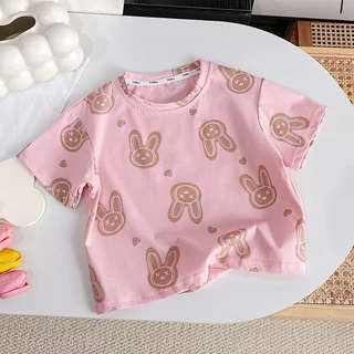 Beryl kids🌸แขนสั้นเด็กผู้หญิงฤดูร้อน🎀เสื้อยืดหวานๆพิมพ์การ์ตูนกระต่ายสาวน้อยน่ารัก ลำลองใส่สบาย แฟชั่นฤดูร้อน
