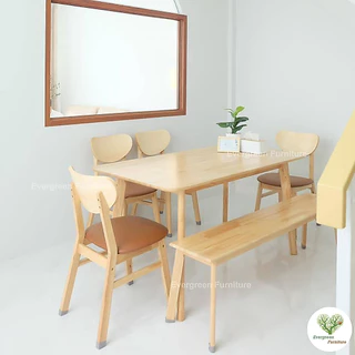 Evergreen Furniture โต๊ะทานข้าว ชุดโต๊ะรับประทานอาหาร (เก้าอี้ 4 ม้านั่ง 1) ขนาด 150-180 ซม